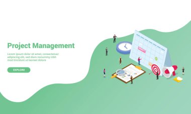 İniş web sayfası şablonu için proje yönetimi kavramı veya izometrik biçimli pankart