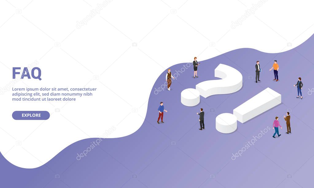 faq frequently asked question for website template landing homepage or banner with isometric style