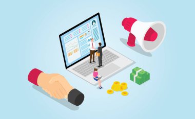 Modern izometrik stile sahip işletmeler için ortaklık satış anlaşması karı - vektör