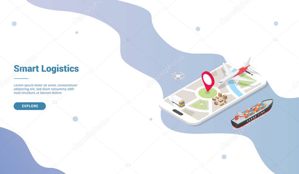 smart logistics delivery system for website template or landing homepage with isometric style - vector
