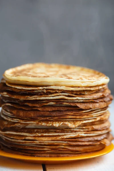 Gran Pila Panqueques Clásicos Cocidos Tradicional Para Semana Tortitas Maslenitsa — Foto de Stock