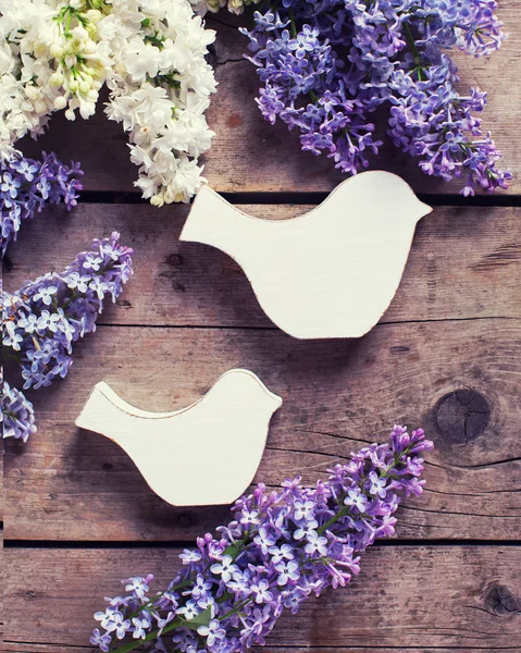 Zwei dekorative Vögel und Blumen — Stockfoto