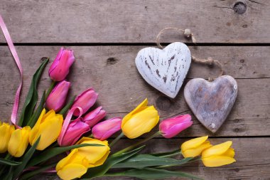 Sarı ve pembe bahar laleler 