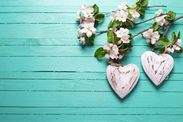 Två hjärta och apple tree blommor — Stockfoto