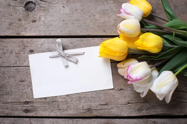 Jarní tulipány a prázdné značky — Stock fotografie