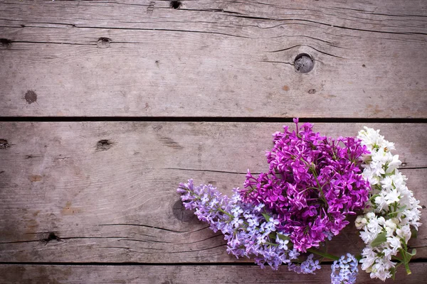 Τα ιώδη λουλούδια στις ξύλινες σανίδες — Φωτογραφία Αρχείου