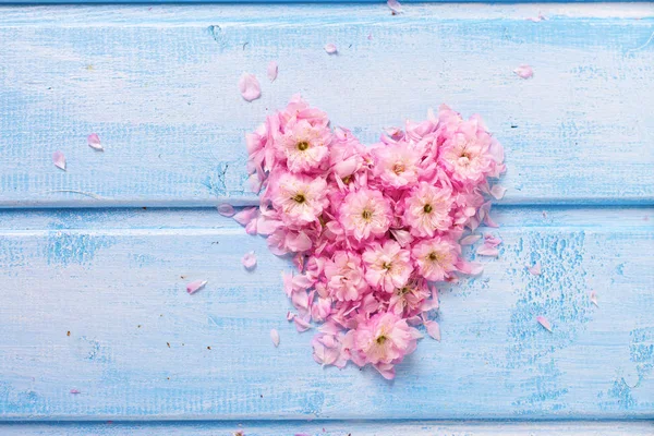 Hjärtat från rosa blommor och blad — Stockfoto