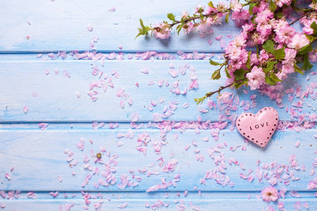 Spring flowers and decorative heart