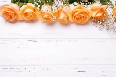 Çerçeve veya şeftali rengi gül çiçek sınırdan