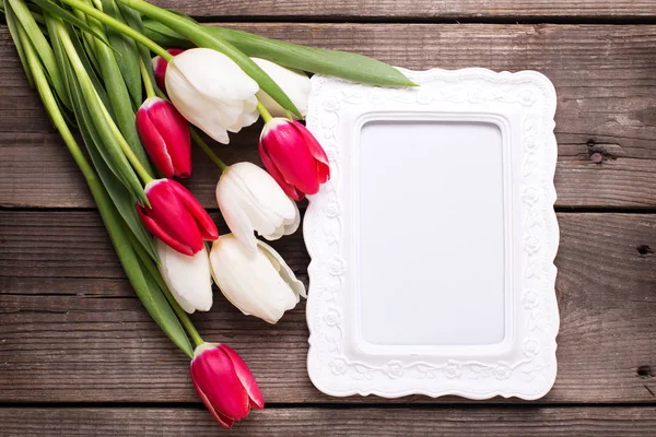 Пустая рамка и яркие цветы тюльпана — стоковое фото