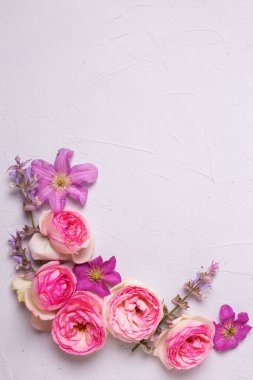 Menekşe akasma ve pembe Gül çiçek