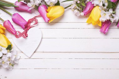 elma ağacı çiçek ve parlak laleler 