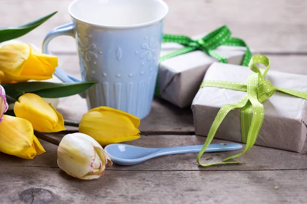 Sarı bahar laleler, kaydırılan kutuları 