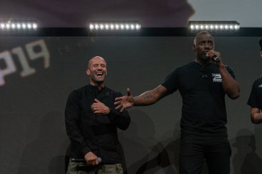 Köln, Almanya - 28 Haziran 2019: Idris Elba ve Jason Statham, Fast & Furious Hobbs & Shaw 'ın Ccxp Köln' deki son film fragmanının dünya prömiyeri.