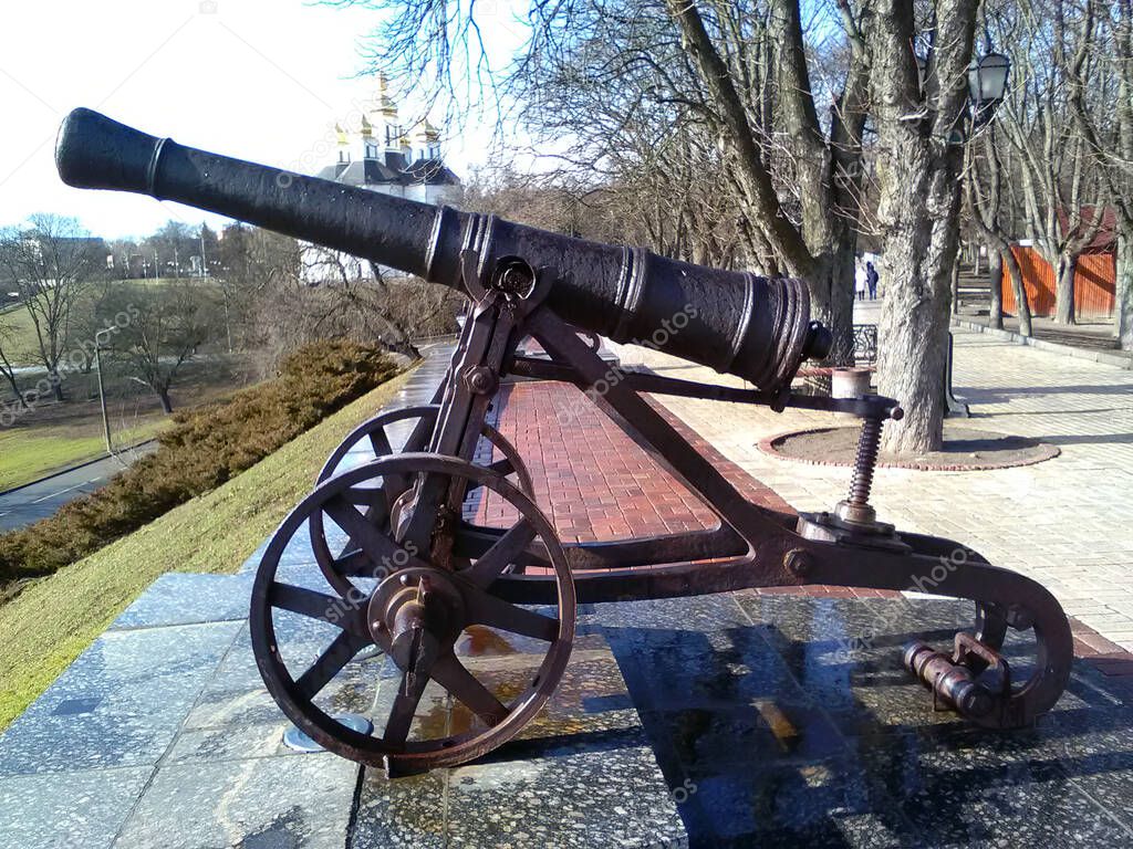 19 th century cannon Chernihiv ,historical monument,