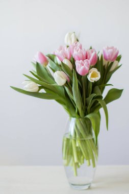 Vazoda pembe ve beyaz laleler..