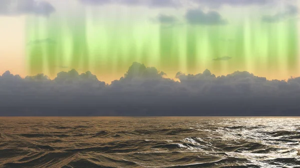 Tempo Tempestuoso Oceano Com Luzes Norte — Fotografia de Stock
