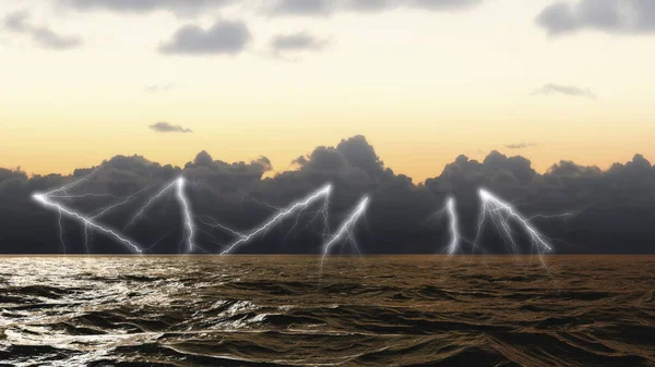 Relâmpagos Superfície Mar Mar Tempestuoso Oceano Atlântico — Fotografia de Stock