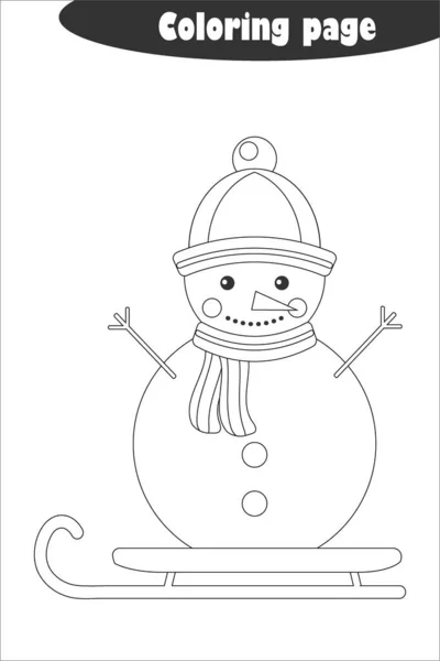 Χιονάνθρωπος σε στυλ κινουμένων σχεδίων, χρωματισμός σελίδα, Χριστούγεννα παιχνίδι χαρτί εκπαίδευσης για την ανάπτυξη των παιδιών, τα παιδιά προσχολικής δραστηριότητας, εκτυπώσιμο φύλλο εργασίας, εικονογράφηση φορέα — Διανυσματικό Αρχείο