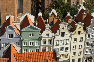 11 Ağustos 2019. Gdansk, Polonya. Eski kasaba - Belediye binasının panoramik manzarası.