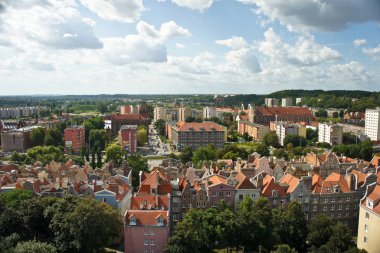 11 Ağustos 2019. Gdansk, Polonya. Eski kasaba - Belediye binasının panoramik manzarası.