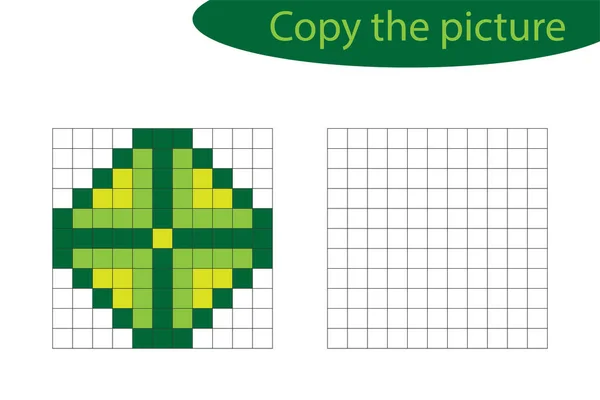 Copiar la imagen, pixel art, dibujos animados mandala, formación de habilidades de dibujo, juego de papel educativo para el desarrollo de los niños, la actividad preescolar de los niños, hoja de cálculo imprimible, ilustración vectorial — Vector de stock