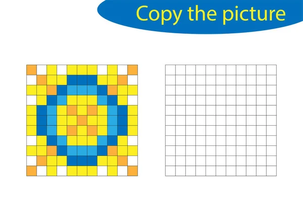 Copiez l'image, pixel art, dessin animé mandala, formation de compétences en dessin, jeu de papier éducatif pour le développement des enfants, activité préscolaire pour enfants, feuille de calcul imprimable, illustration vectorielle — Image vectorielle