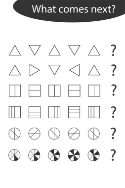 Çocuklar için farklı geometrik şekiller, çocuklar için eğlenceli eğitim oyunu, okul öncesi çalışma tablosu aktivitesi, mantıksal düşüncenin geliştirilmesi görevi, vektör