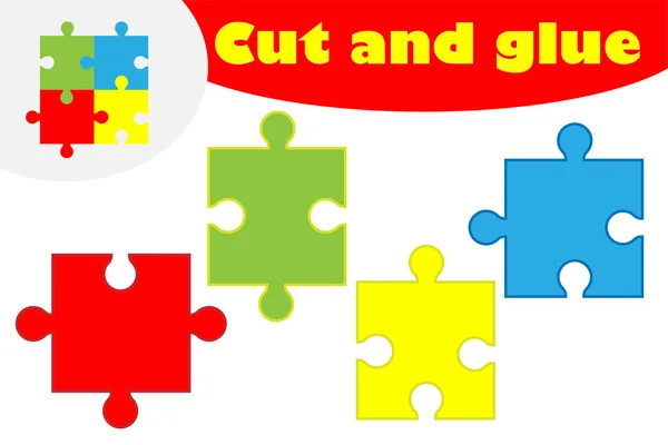 Puzzle σε στυλ κινουμένων σχεδίων, παιχνίδι εκπαίδευσης για την ανάπτυξη των παιδιών προσχολικής ηλικίας, χρησιμοποιήστε ψαλίδι και κόλλα για να δημιουργήσετε την απλικέ, κομμένα μέρη της εικόνας και κόλλα στο χαρτί, εικονογράφηση φορέα — Διανυσματικό Αρχείο