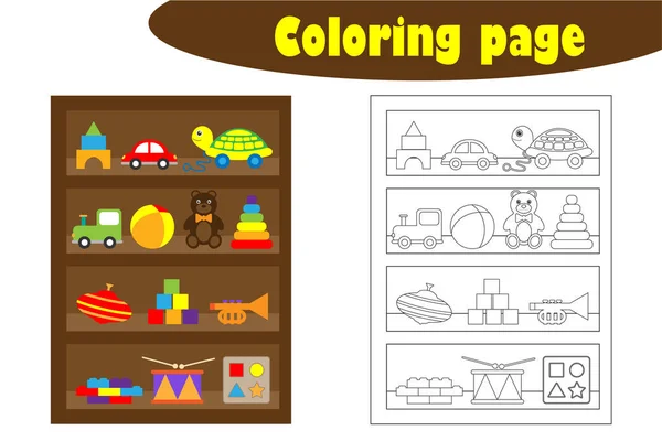 Prateleiras Com Brinquedos Estilo Dos Desenhos Animados Página Colorir Jogo —  Vetores de Stock