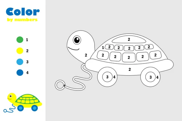 Želva Hračka Kresleném Stylu Barva Podle Čísla Vzdělávací Papírová Hra — Stockový vektor