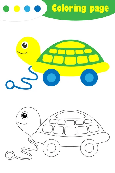 Çizgi Film Stili Oyuncak Kaplumbağa Boyama Sayfası Çocukların Gelişimi Için — Stok Vektör