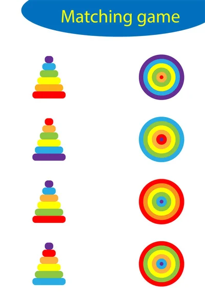 Matching Spel Voor Kinderen Verbinden Kleurrijke Piramides Met Rechts Bovenaanzicht — Stockvector