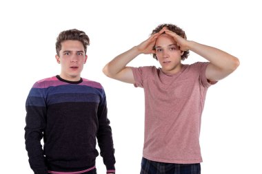 İki yakışıklı ve genç adamın portresi birbiriyle tartışıyor.