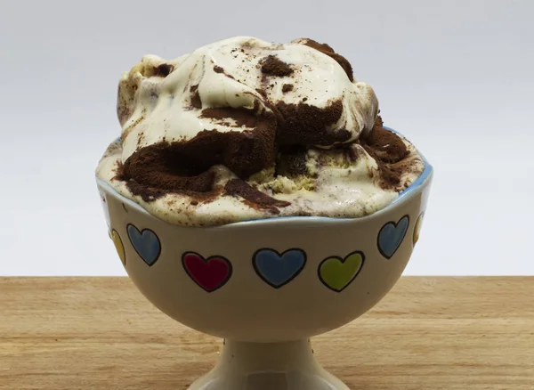 Cup Tiramisu Ice Cream Wooden Table Close — Stock Photo, Image