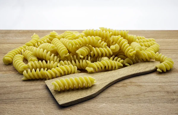Dry Italian Pasta Fusilli Wooden Table — Stock Photo, Image