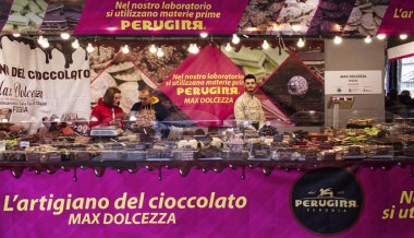 Bologna / İtalya - 23 Kasım 2019: Cioccoshow, Bologna. Cioccoshow İtalya 'daki en önemli çikolata sergisidir..