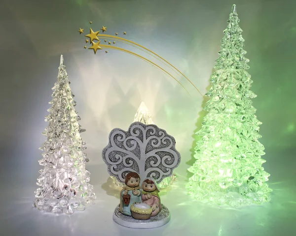 Nativity Scene Pine Trees Christmas Comet Traditional Christmas Decoration — Stock Photo, Image
