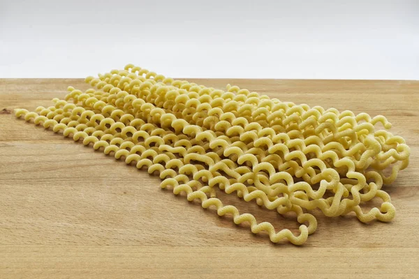 Raw Fusilli Lunghi Bucati Traditional Italian Pasta Wooden Table — Stok fotoğraf