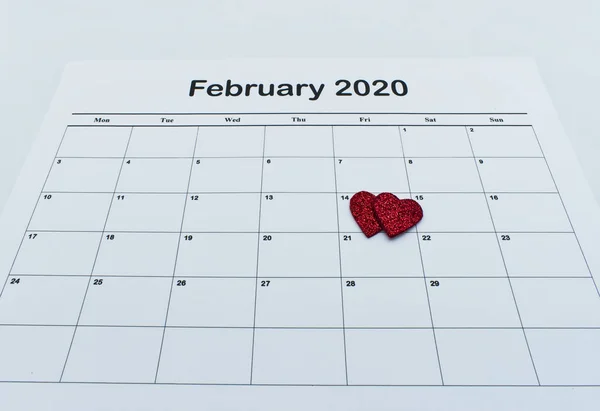 Página Del Calendario Con Corazón Rojo Febrero Del Día San — Foto de Stock