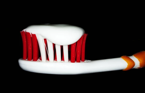 Toothbrush White Toothpaste Black Background — Stock Photo, Image