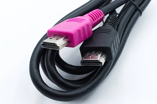 Cabo Hdmi Com Conector Roxo Preto Isolado Fundo Branco — Fotografia de Stock