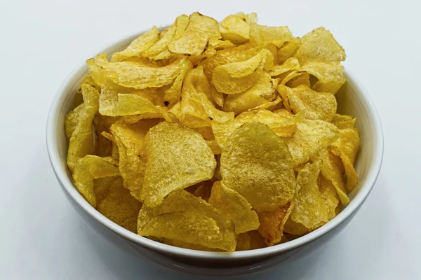Crisps Bowl Potato Chips Closeup — Stock Photo, Image