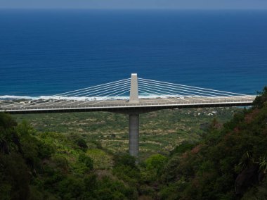 Batı kıyı şeridine yakın Reunion Adası 'ndaki bir nehrin üzerindeki bir köprüde.