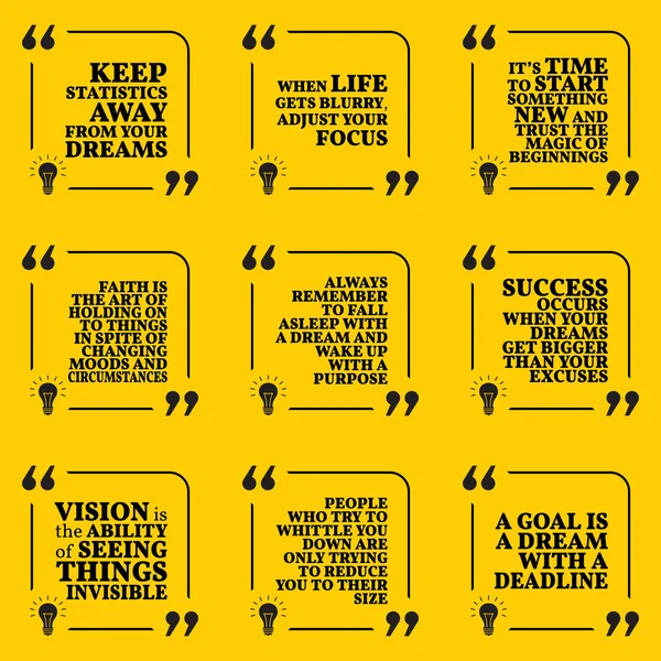 Set of motivational quotes about statistics, dreams, focus, new — Stock Vector