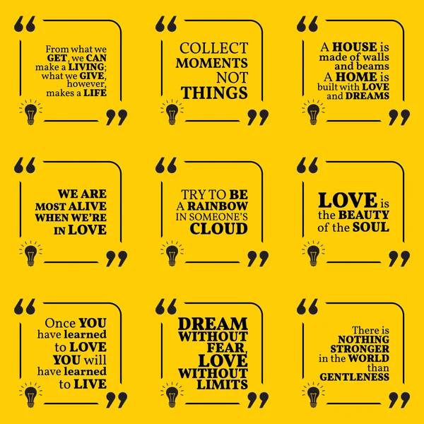 Set of motivational quotes about home, moments, love, life, drea — Stock Vector