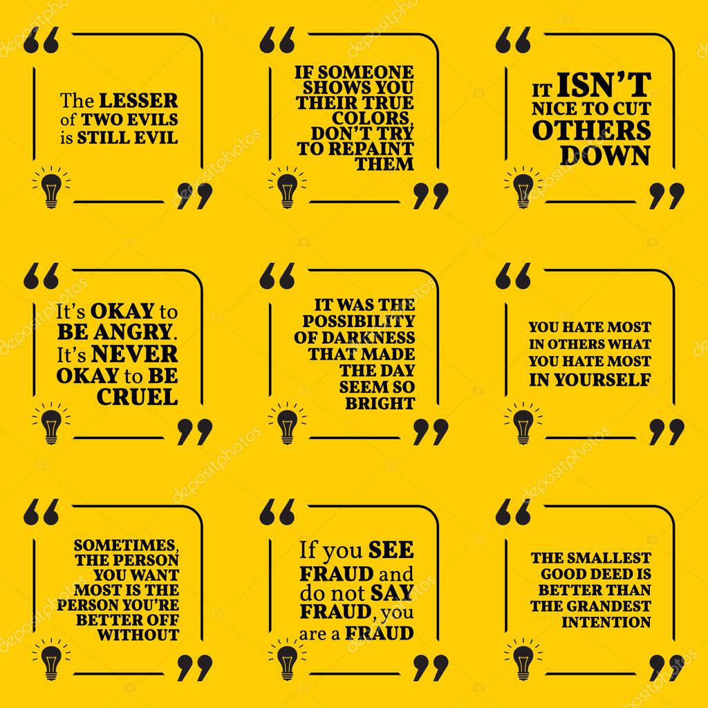 set of motivational warning quotes about evil, darkness, hate, fset of motivational warning quotes about evil, darkness, hate, f \u2014 stock vector