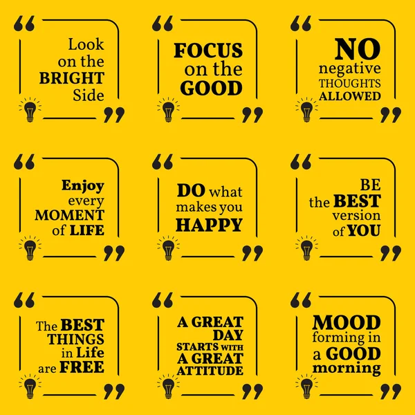 Set of motivational quotes about positive thinking, optimism, ha — Stock Vector