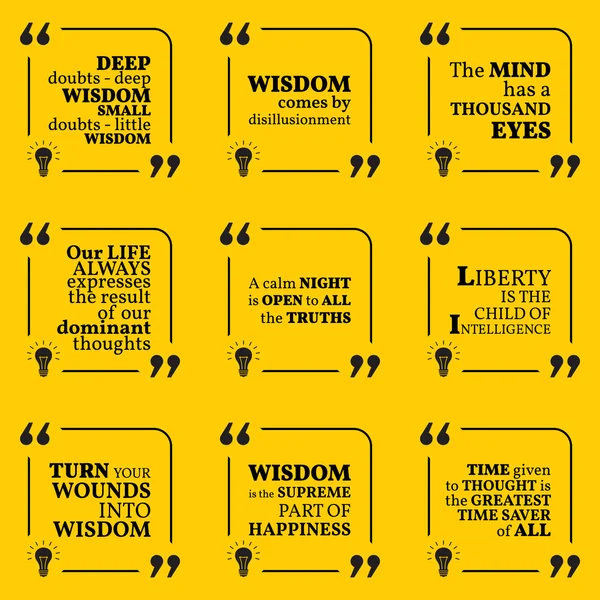 Set of motivational quotes about wisdom, intelligence, positive — Stock Vector