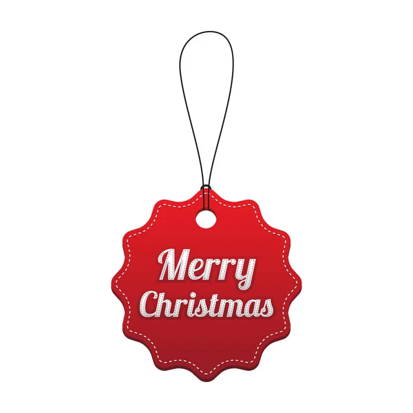 Merry Christmas. Red stitched tag. — Stock Vector